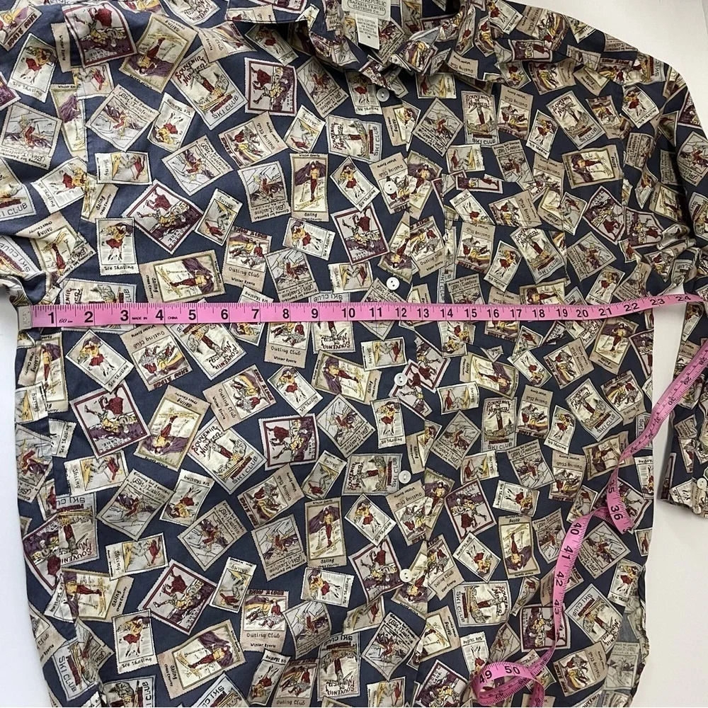 Banana Republic Safari Travel Shirt Mens Medium Ski Club Stamp AOP Button Down - Picture 6 of 10
